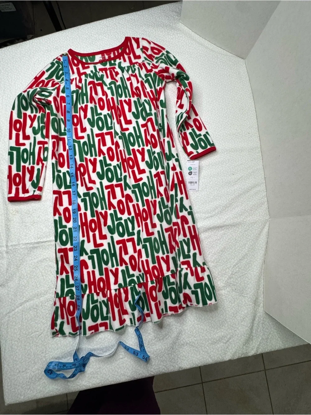 Carter’s Fleece Nightgown Holly Jolly red green lettering size 6-7 NEW With Tag